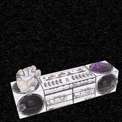 Sketch-style illustration of a boombox with a raised fist, artwork for Alchemist Radio
